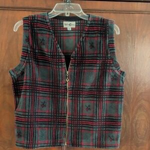 Winona Plaid Women's Vest - Red and Gray